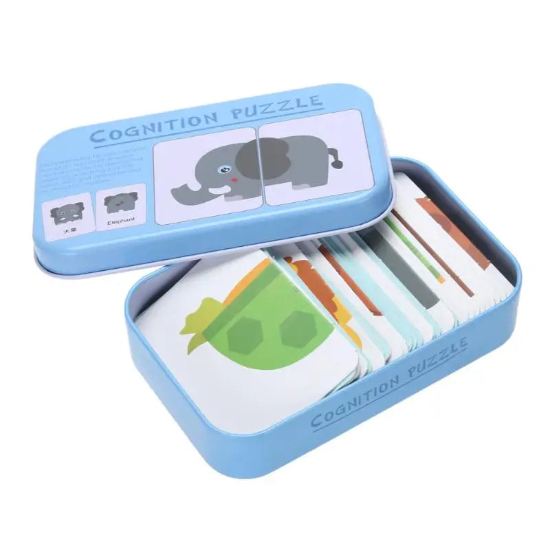 Bébé enfants Cognition Puzzles jouets enfant en bas âge boîte de fer cartes correspondant jeu cartes cognitives véhicule fruits animaux vie ensembles paire Puzzles