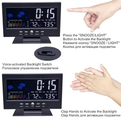 Thermomètre numérique LCD coloré pour horloge, alarme, calendrier, Station météo, fonction de commande vocale, hygromètre avec Base