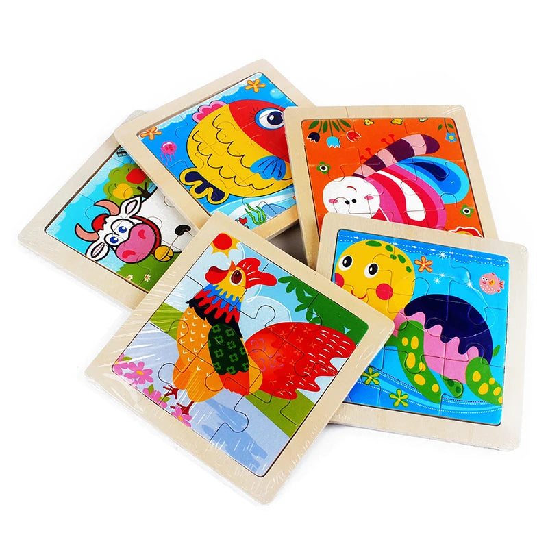 Jouet pour enfants Puzzle en bois petite taille 11*11 cm Puzzle 3D en bois pour enfants bébé dessin animé Animal/puzzle de circulation jouet éducatif