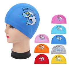 Bonnet de bain imperméable en tissu PU pour enfants, mignon, Animal de dessin animé, dauphin, protège les oreilles, cheveux longs, pour garçons et filles