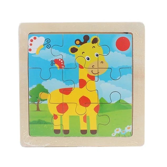 Jouet pour enfants Puzzle en bois petite taille 11*11 cm Puzzle 3D en bois pour enfants bébé dessin animé Animal/puzzle de circulation jouet éducatif