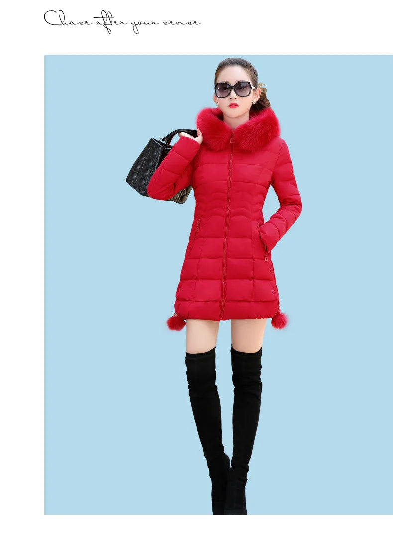 Veste d'hiver femmes 2023 manteau d'hiver couleur pure décontracté col de fourrure à capuche longue à capuche coton dame veste