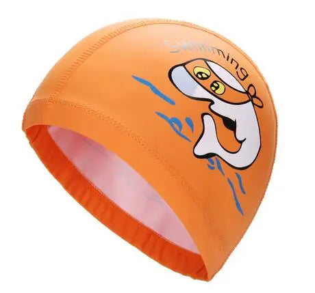 Bonnet de bain imperméable en tissu PU pour enfants, mignon, Animal de dessin animé, dauphin, protège les oreilles, cheveux longs, pour garçons et filles