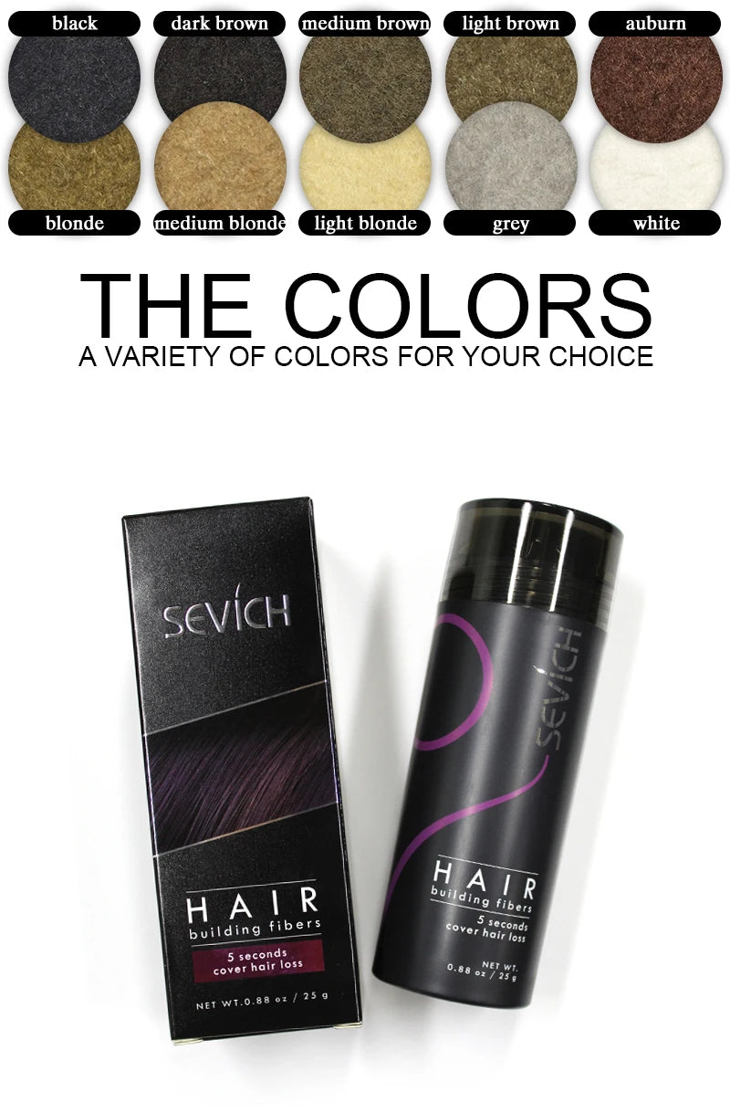 Sevich 25g fibres de renforcement des cheveux poudre produits de perte de cheveux extension chauve épaissir pot de pulvérisation de cheveux kératine