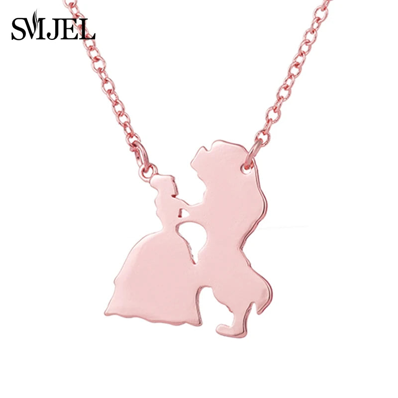 Collier la belle et la bête pour femmes, bijoux de film, pendentif Prince princesse, accessoires pour amoureux, cadeaux, nouvelle collection 2025
