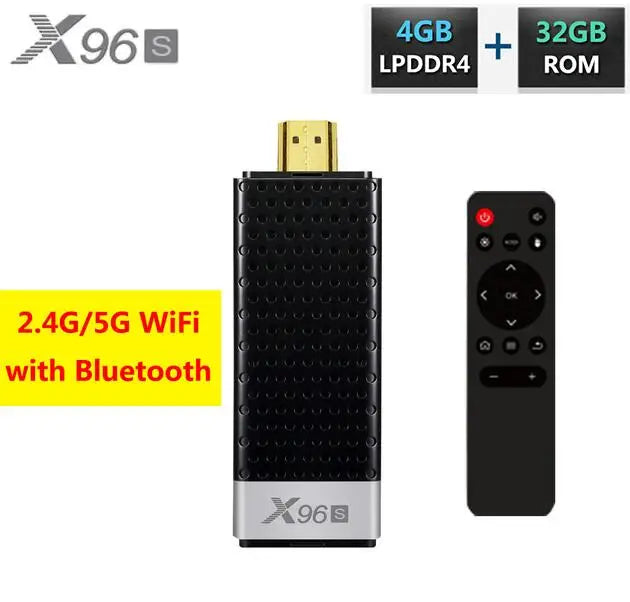 Clé TV X96S 4K, Android 9.0, Amlogic S905Y2 Quad Core, 4 go/32 go, Wifi 2.4/5GHz, bt 4.2, 1080P, H.265, Miracast, Dongle TV