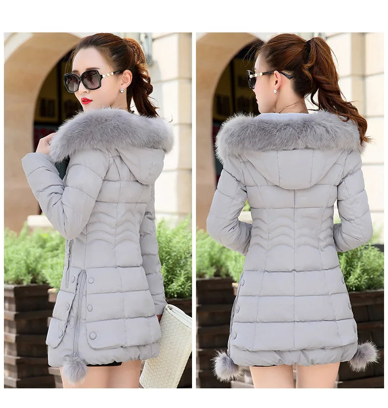 Veste d'hiver femmes 2023 manteau d'hiver couleur pure décontracté col de fourrure à capuche longue à capuche coton dame veste