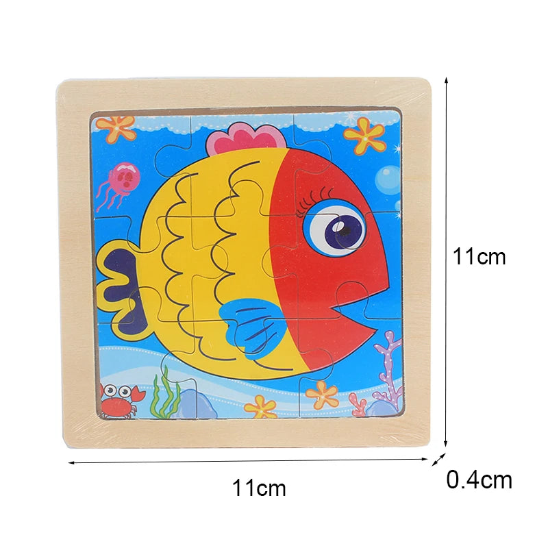 Jouet pour enfants Puzzle en bois petite taille 11*11 cm Puzzle 3D en bois pour enfants bébé dessin animé Animal/puzzle de circulation jouet éducatif