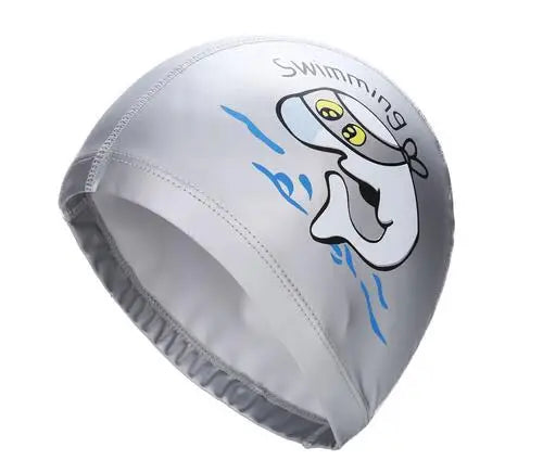 Bonnet de bain imperméable en tissu PU pour enfants, mignon, Animal de dessin animé, dauphin, protège les oreilles, cheveux longs, pour garçons et filles