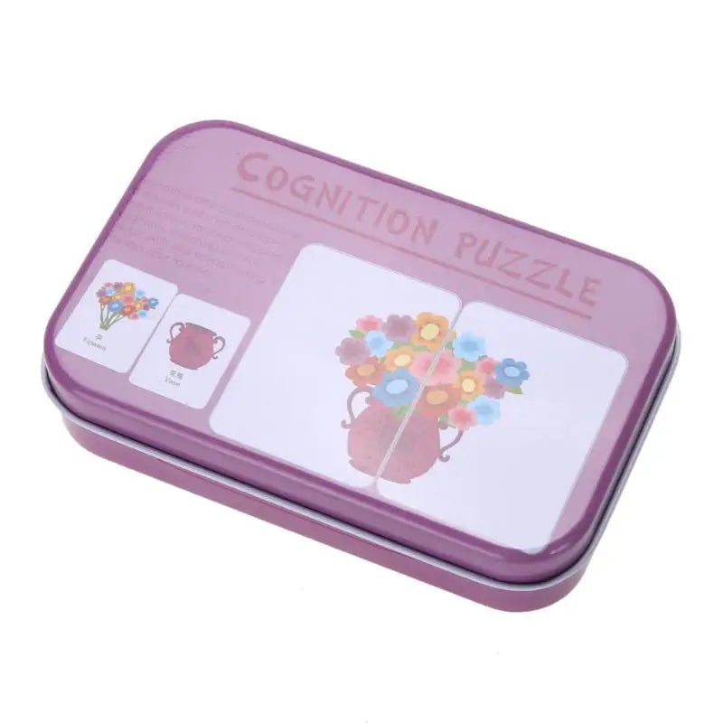 Bébé enfants Cognition Puzzles jouets enfant en bas âge boîte de fer cartes correspondant jeu cartes cognitives véhicule fruits animaux vie ensembles paire Puzzles