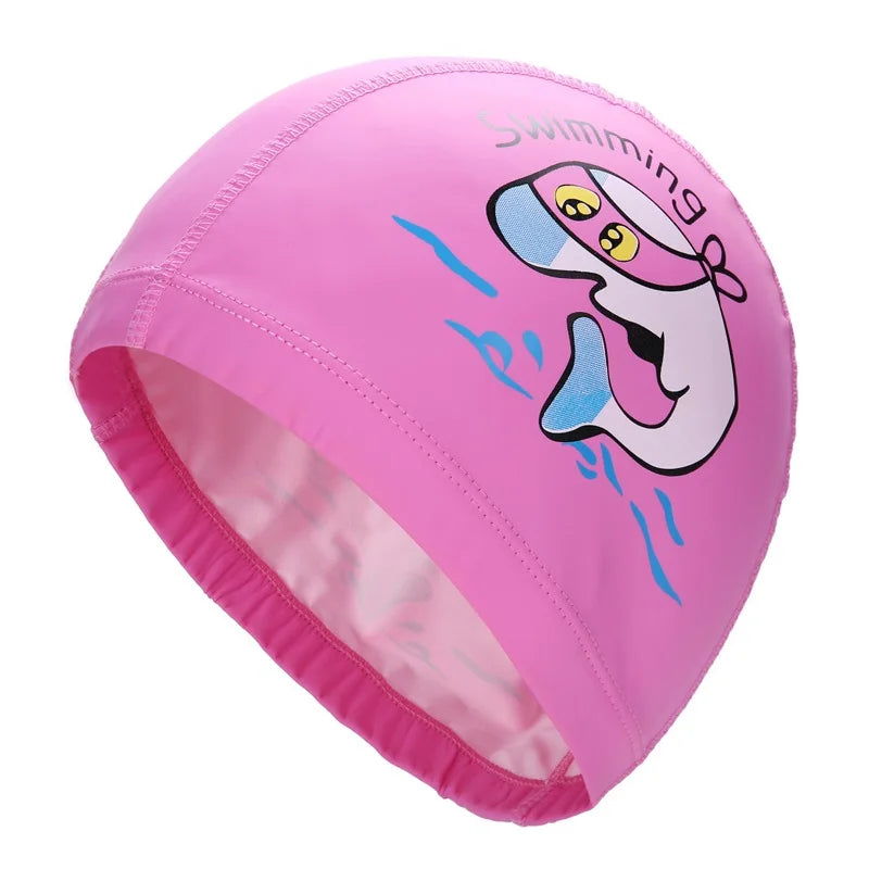 Bonnet de bain imperméable en tissu PU pour enfants, mignon, Animal de dessin animé, dauphin, protège les oreilles, cheveux longs, pour garçons et filles