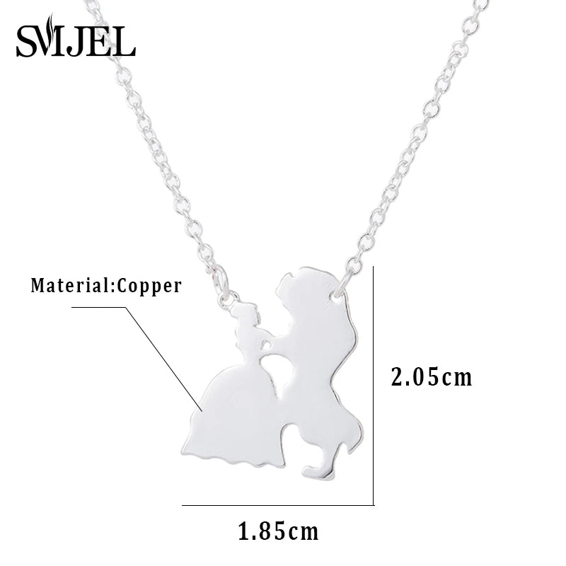 Collier la belle et la bête pour femmes, bijoux de film, pendentif Prince princesse, accessoires pour amoureux, cadeaux, nouvelle collection 2025
