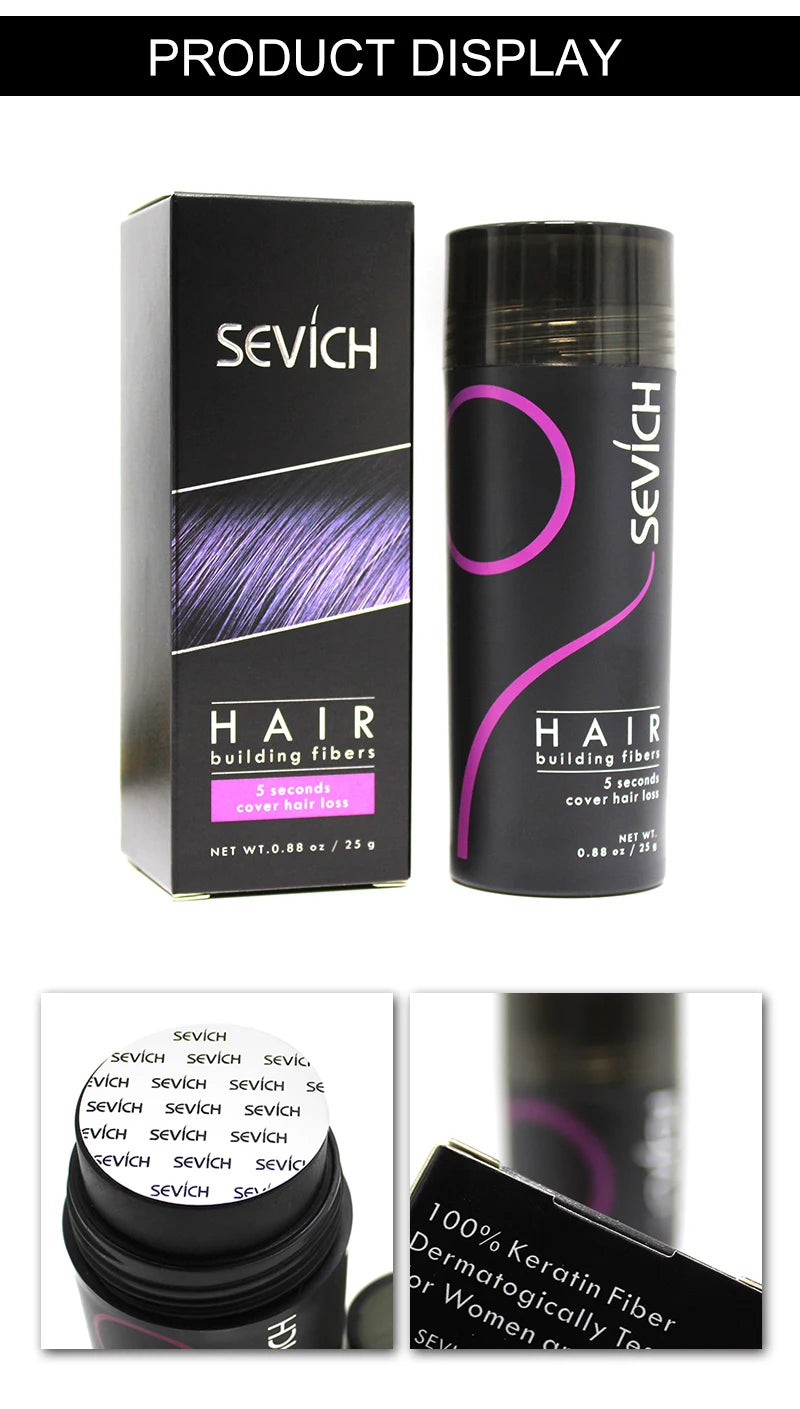 Sevich 25g fibres de renforcement des cheveux poudre produits de perte de cheveux extension chauve épaissir pot de pulvérisation de cheveux kératine