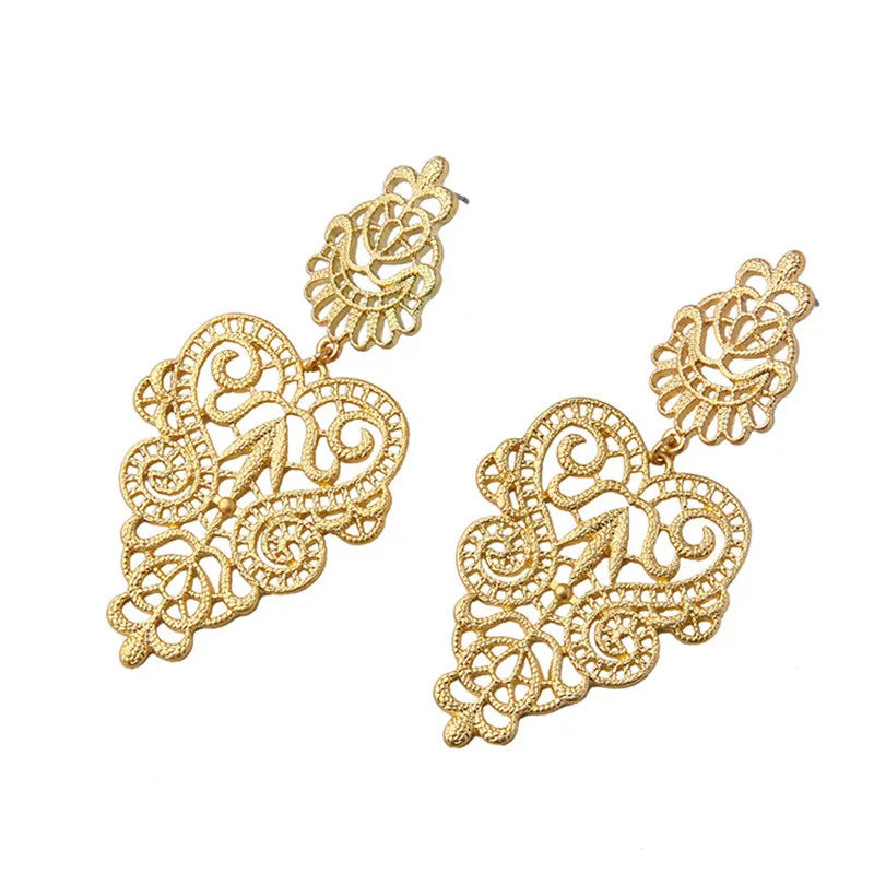 Boucles d'oreilles exagérées de marque européenne, style bohème, feuilles creuses, fleur, grands pendentifs, goutte d'oreille, bijoux pour femmes, cadeau