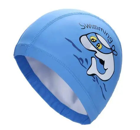 Bonnet de bain imperméable en tissu PU pour enfants, mignon, Animal de dessin animé, dauphin, protège les oreilles, cheveux longs, pour garçons et filles