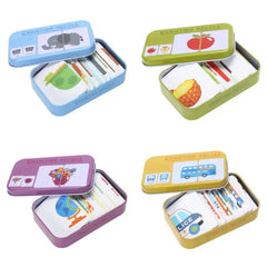 Bébé enfants Cognition Puzzles jouets enfant en bas âge boîte de fer cartes correspondant jeu cartes cognitives véhicule fruits animaux vie ensembles paire Puzzles