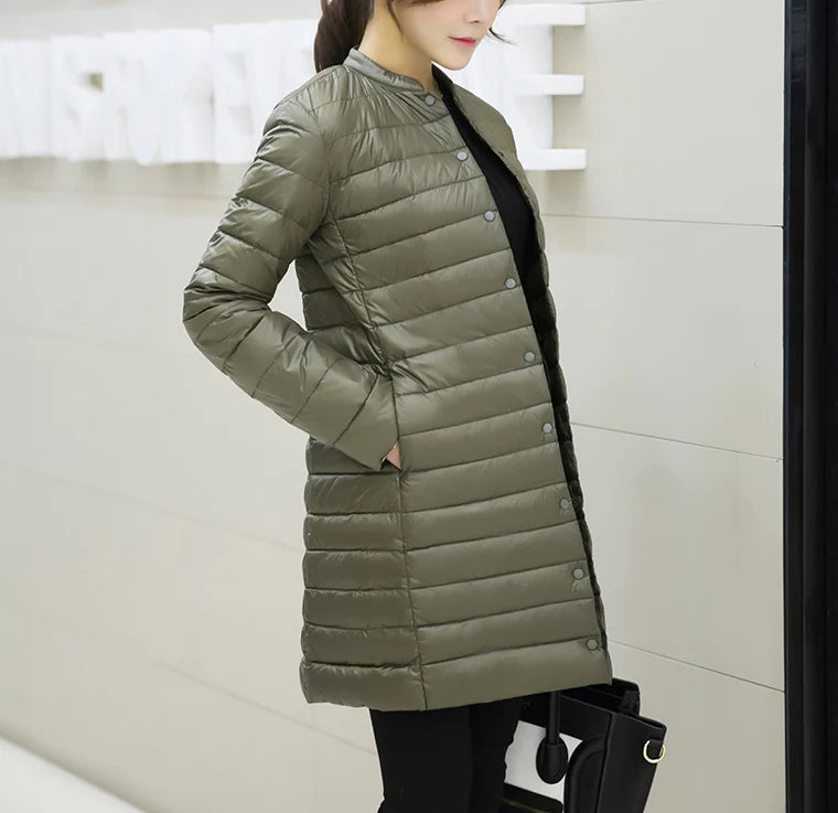 Femme printemps rembourré manteau chaud Ultra léger canard doudoune longue femme pardessus mince solide vestes hiver manteau Portable Parkas