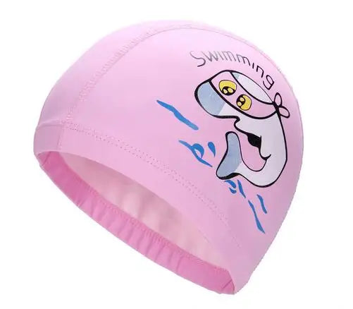 Bonnet de bain imperméable en tissu PU pour enfants, mignon, Animal de dessin animé, dauphin, protège les oreilles, cheveux longs, pour garçons et filles