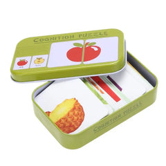 Bébé enfants Cognition Puzzles jouets enfant en bas âge boîte de fer cartes correspondant jeu cartes cognitives véhicule fruits animaux vie ensembles paire Puzzles