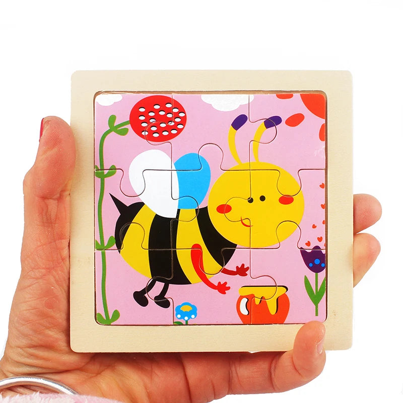 Jouet pour enfants Puzzle en bois petite taille 11*11 cm Puzzle 3D en bois pour enfants bébé dessin animé Animal/puzzle de circulation jouet éducatif