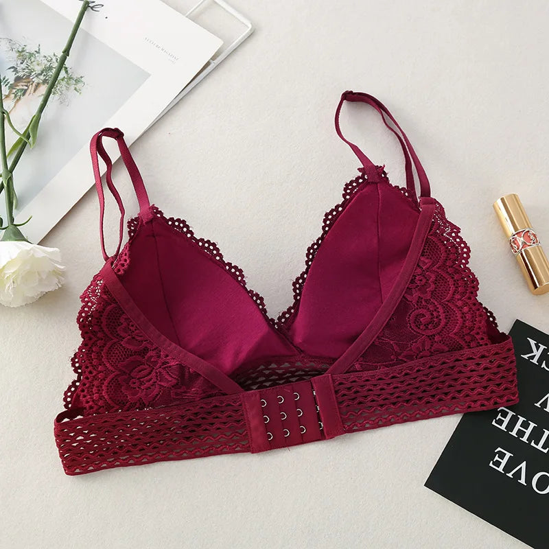 Bralette en dentelle florale pour filles, soutien-gorge Push Up sans fil, doux et Sexy, brassière intime, col en v, Lingerie féminine