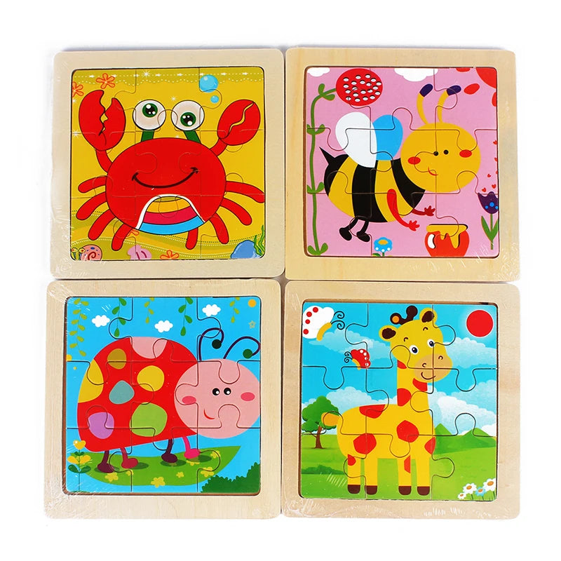 Jouet pour enfants Puzzle en bois petite taille 11*11 cm Puzzle 3D en bois pour enfants bébé dessin animé Animal/puzzle de circulation jouet éducatif
