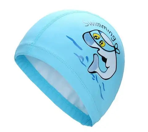 Bonnet de bain imperméable en tissu PU pour enfants, mignon, Animal de dessin animé, dauphin, protège les oreilles, cheveux longs, pour garçons et filles