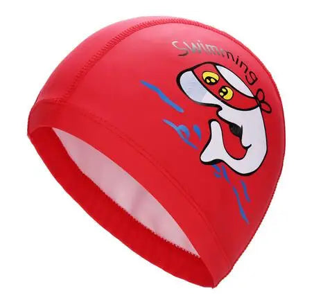 Bonnet de bain imperméable en tissu PU pour enfants, mignon, Animal de dessin animé, dauphin, protège les oreilles, cheveux longs, pour garçons et filles