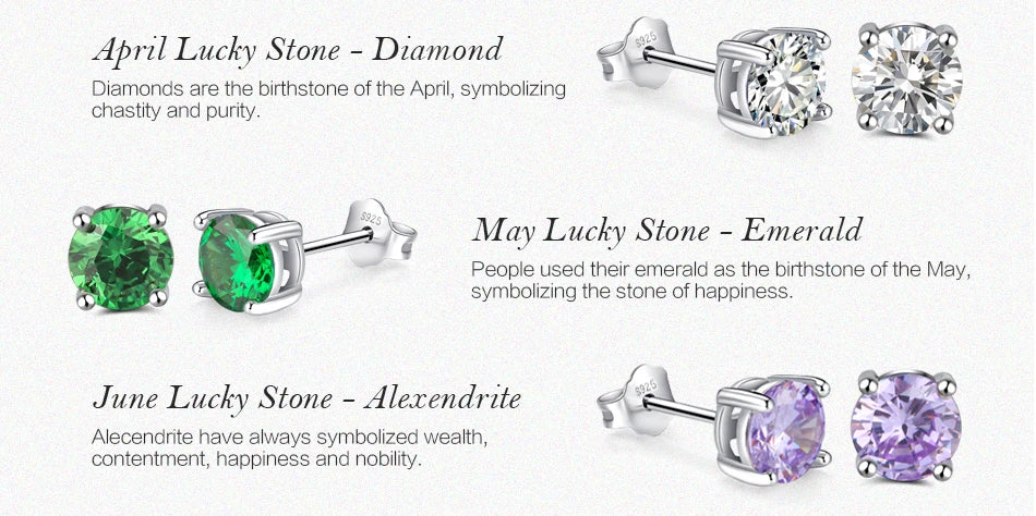 Effie Queen 925 boucles d'oreilles en argent Sterling pierre de naissance pour femmes AAA Zircon cubique 12 couleurs boucles d'oreilles mode fille bijoux SE84