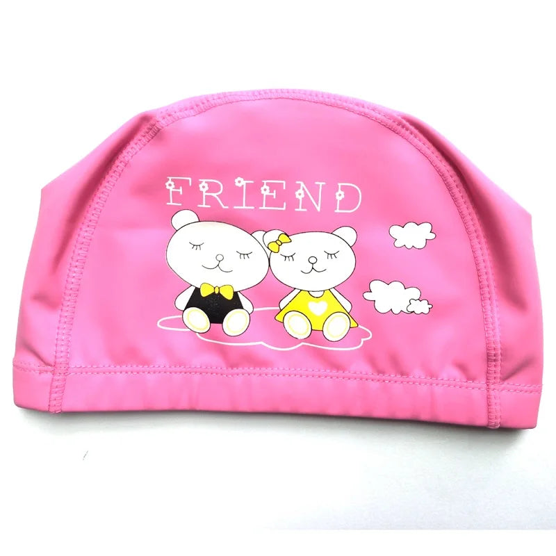 Bonnet de bain imperméable en tissu PU pour enfants, mignon, Animal de dessin animé, dauphin, protège les oreilles, cheveux longs, pour garçons et filles