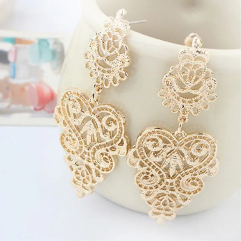 Boucles d'oreilles exagérées de marque européenne, style bohème, feuilles creuses, fleur, grands pendentifs, goutte d'oreille, bijoux pour femmes, cadeau