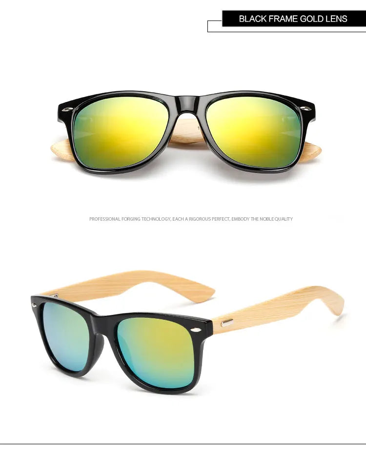 Lunettes de soleil carrées en bois de bambou pour hommes et femmes, design de marque, revêtement miroir, rétro, UV400
