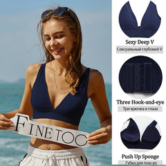 FINETOO V profond femmes soutiens-gorge Push Up rembourré hauts femme Sexy sous-vêtements sans fil dames grande taille Bralette filles intimes Lingerie