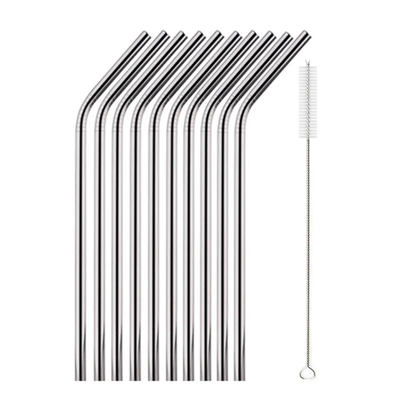 Pailles métalliques réutilisables, 10 pièces, ensemble de pailles en acier inoxydable 304 avec barre de brosse, paille à Cocktail pour verres, verres