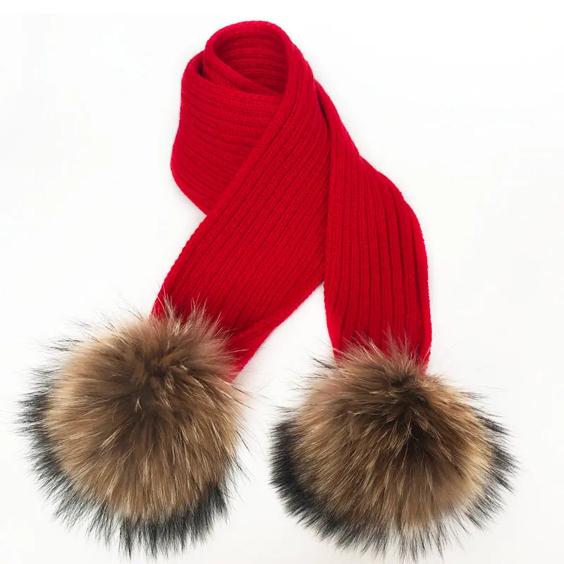 Parent-enfant chapeaux d'hiver mignon bébé fourrure Pompon chapeau écharpe ensembles réel naturel fourrure boule casquettes mère enfants chaud tricoté chapeaux hiver Bea