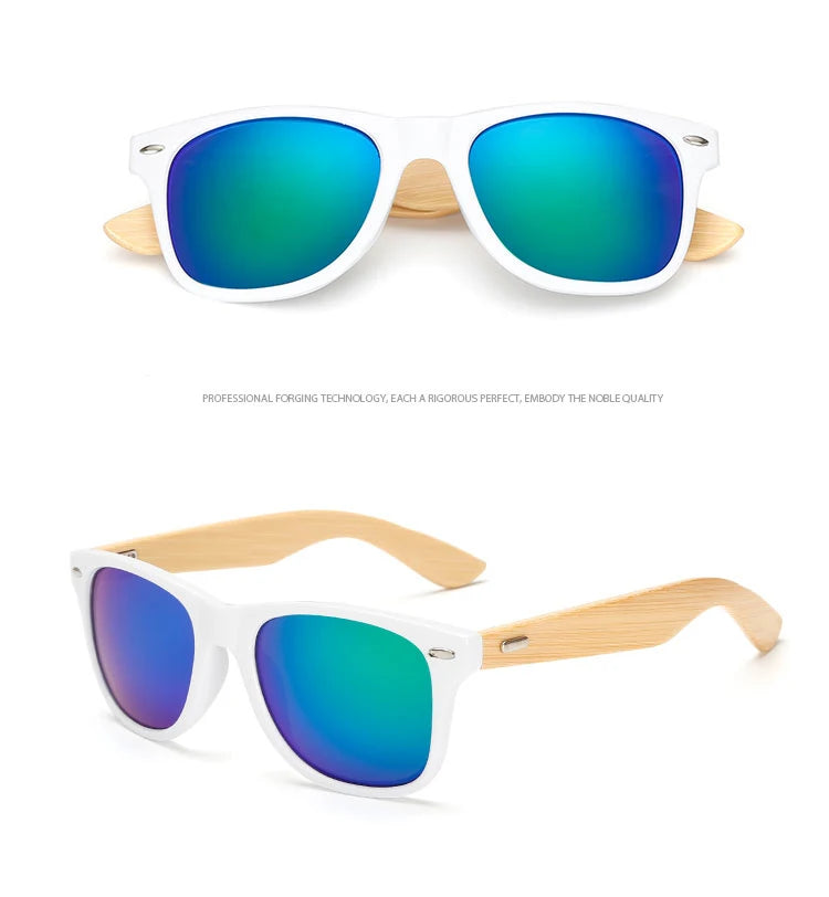 Lunettes de soleil carrées en bois de bambou pour hommes et femmes, design de marque, revêtement miroir, rétro, UV400