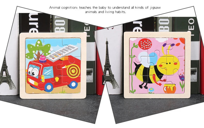 Puzzle en bois de petite taille, jouets Montessori pour bébé, jeu de société 3D, jouets éducatifs, cadeau pour enfants, 9 pièces