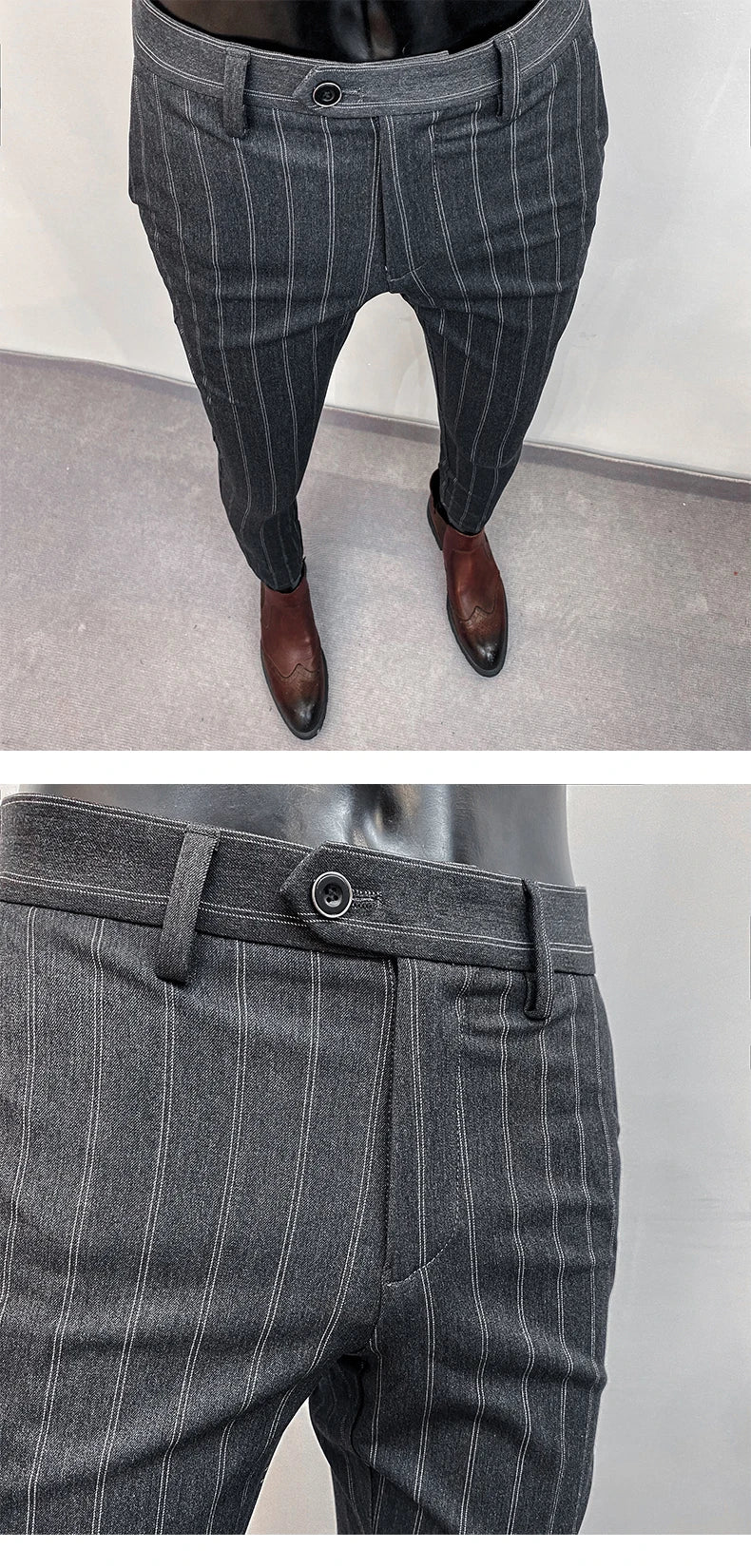 Men's Suit Formal Trousers, Men's Stretch Slim Fit Solid Color Casual Outfit Full Length Trousers, Fashion New Men's Clothing