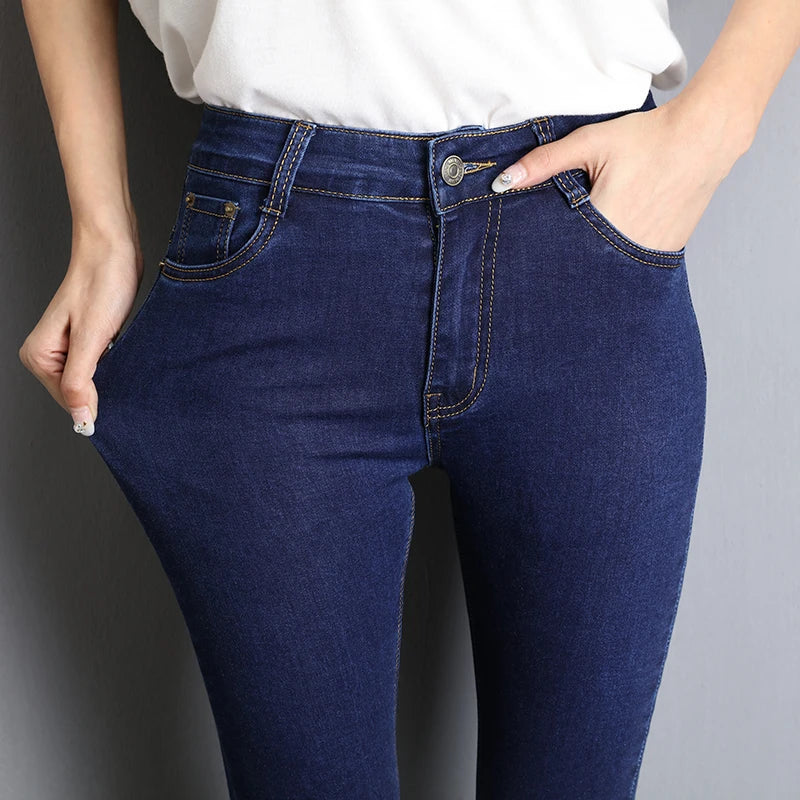 Jean pour femme maman jean bleu gris noir femme haute élastique 36 38 40 jean extensible femme denim lavé pantalon crayon maigre