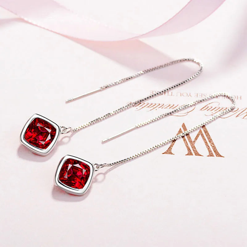 Boucles d'oreilles à géométrie élégante, émeraude, rubis, argent 925, bijoux simples, pierres précieuses, accessoire pour femmes, vente en gros