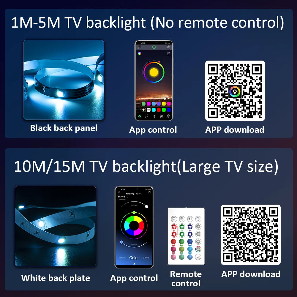 Ruban LED TV , SMD 5050 RGB Bandes Lumineuses USB avec Télécommande App Rétroéclairage TV Multicouleur pour 40-60in TV, pour maison chambre à coucher décoration [Classe énergétique A+]