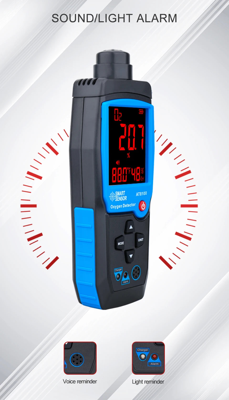 Capteur Intelligent Numérique d'Oxygène, Détecteur de Gaz, Alarme Sonore et Lumineuse, Moniteur de Qualité de l'Air avec Écran LCD de Température