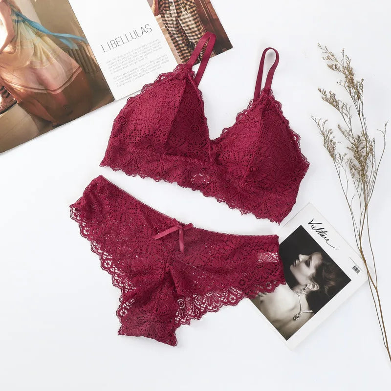 Femmes dentelle florale soutien-gorge culotte ensemble push-up Bralette taille basse slips Sexy ensemble de Lingerie sans fil brassière femme sous-vêtements en dentelle