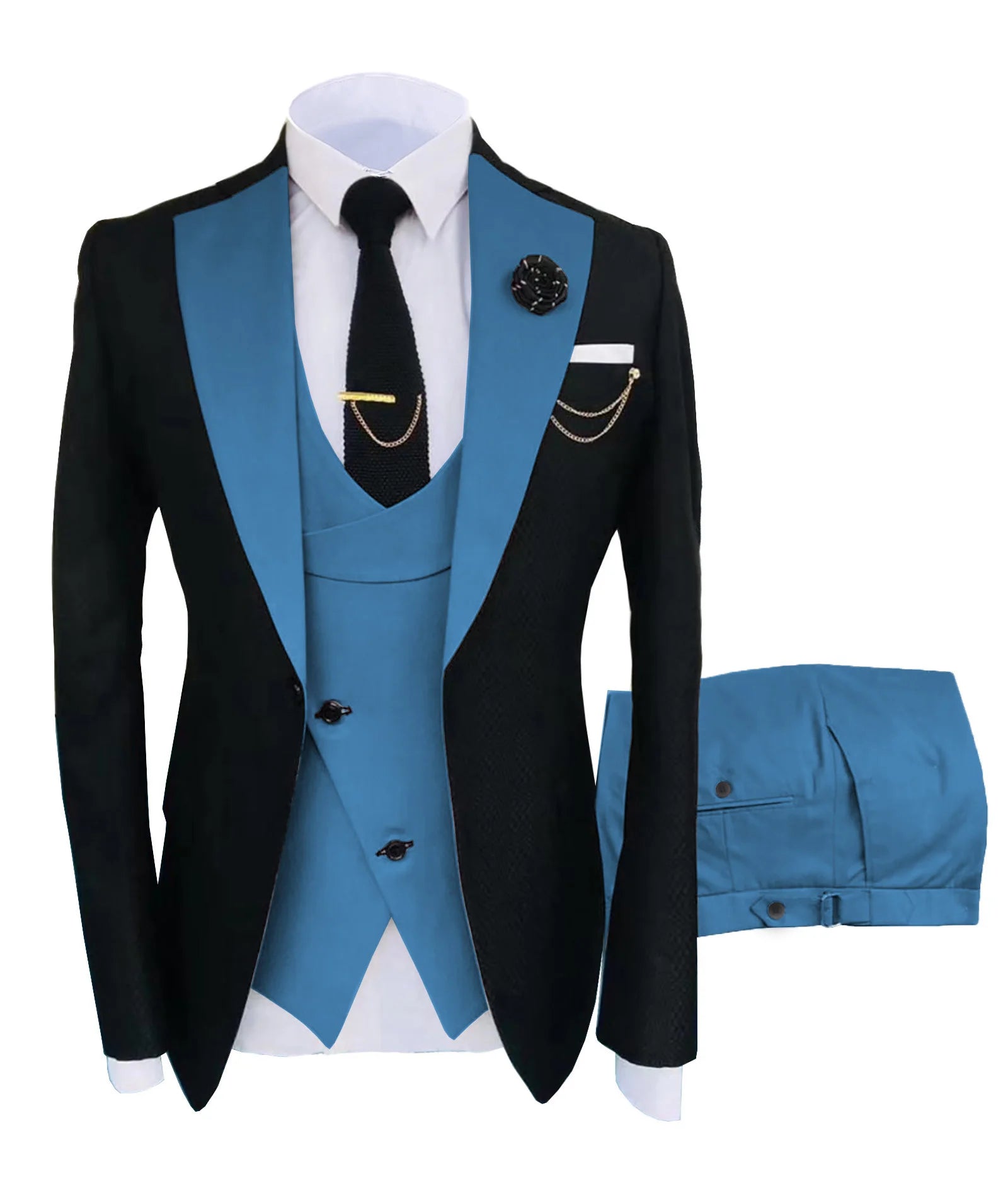 Men's Regular Fit Tuxedo Set, Dipped Jacket, Jacket and Enamel FJD, Popular Clothing, Luxury, Party, Stage, GroomTIME, New, 3 Pieces