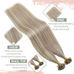 Ugeat U-Tip Human Hair Extensions 1g/s U-Tip Hair for Women 14-24" Pre-Glued Hair Extensions 50g/100g Keratin Tip Hair