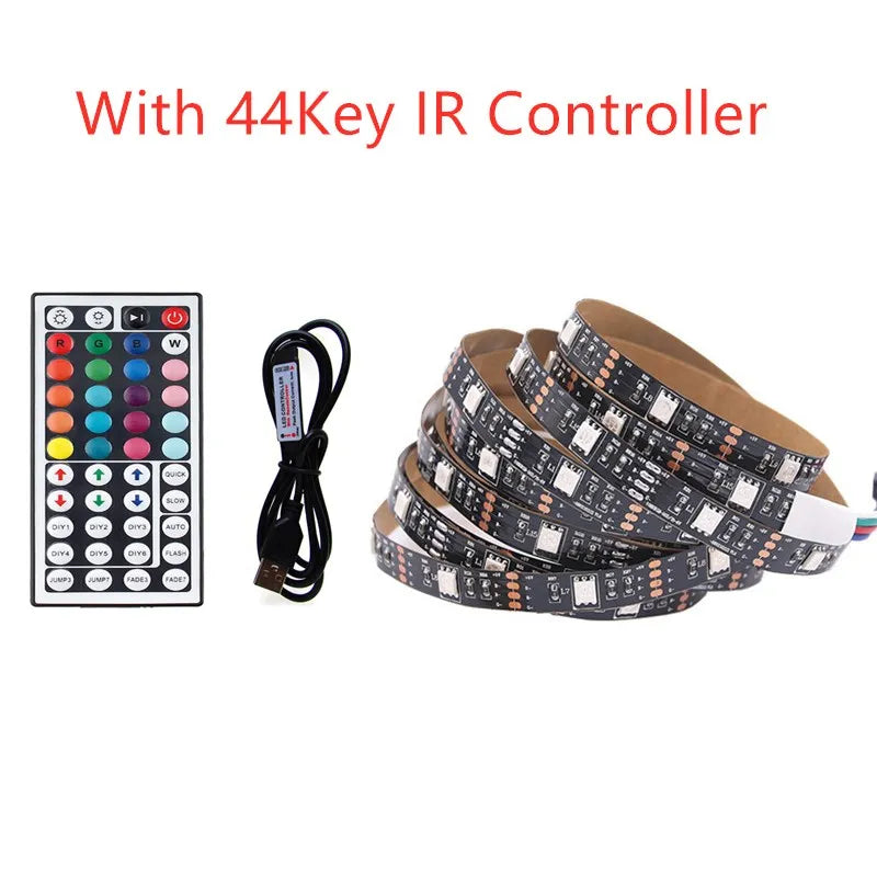 5V RGB USB LED Strip Light, Waterproof, Black PCB 5050, 0.5m, 1m, 2m, 3m, 4m, 5m, LED Strip Light, PC, TV Backlight, Remote Control