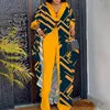 BYJ261 Latest Design Outfits for Women Three Quarter Sleeve V-neck Button Print Top & Loose Pants Sets for Women Two Piece Set