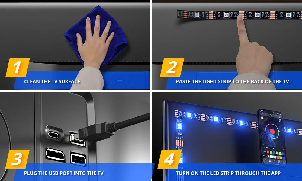 Ruban LED TV , SMD 5050 RGB Bandes Lumineuses USB avec Télécommande App Rétroéclairage TV Multicouleur pour 40-60in TV, pour maison chambre à coucher décoration [Classe énergétique A+]