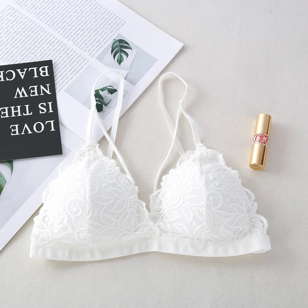 Soutien-gorge en dentelle florale sans fil Bralette soutien-gorge Push Up pour femmes col en v brassière femme sous-vêtements rembourrés Lingerie Sexy intimes