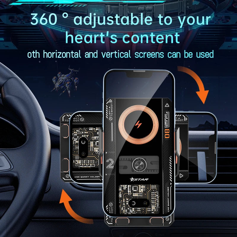 2024 New Transparent Smart Sensor Air Vent Phone Holder Auto Clamping Mount Car Multifunction Wireless Charger Dropshipping
